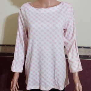 Kim Rogers Boat Neck 3/4 Length Sleeve Pink/White Slip Over Tunic Size M NWT